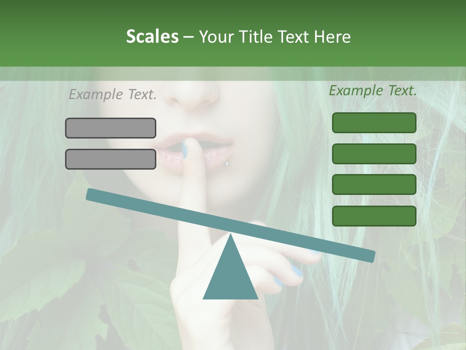 A Woman With Green Hair Is Holding Her Finger Up To Her Mouth PowerPoint Template