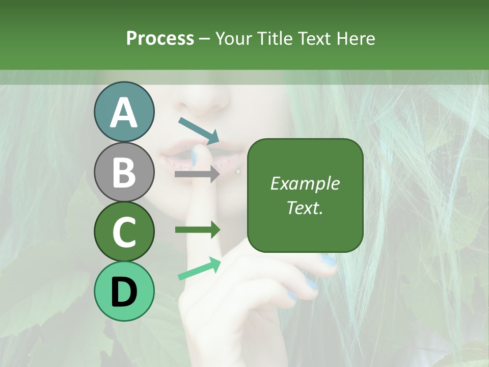 A Woman With Green Hair Is Holding Her Finger Up To Her Mouth PowerPoint Template