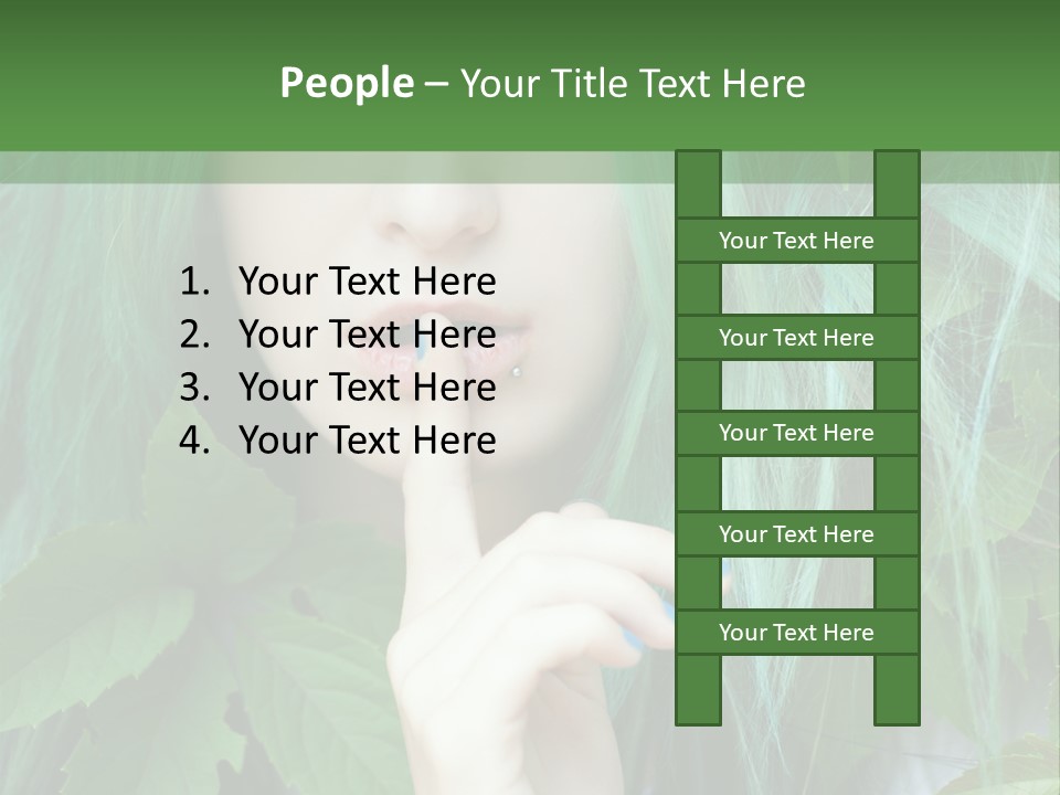 A Woman With Green Hair Is Holding Her Finger Up To Her Mouth PowerPoint Template