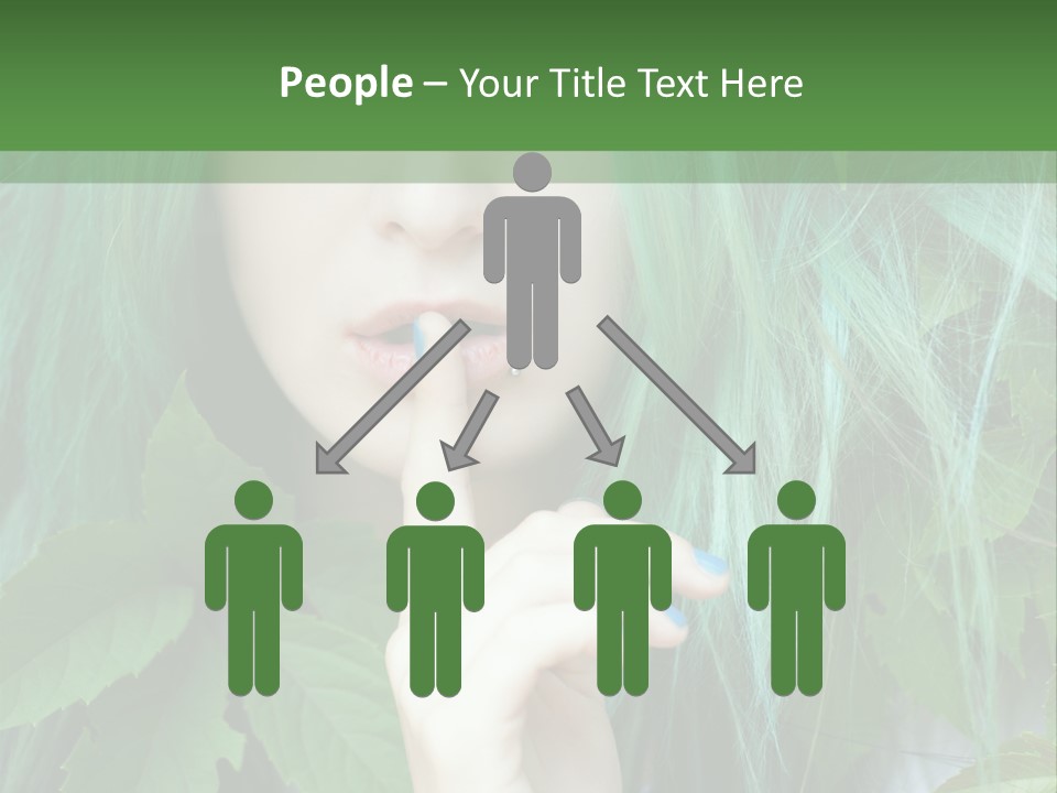A Woman With Green Hair Is Holding Her Finger Up To Her Mouth PowerPoint Template