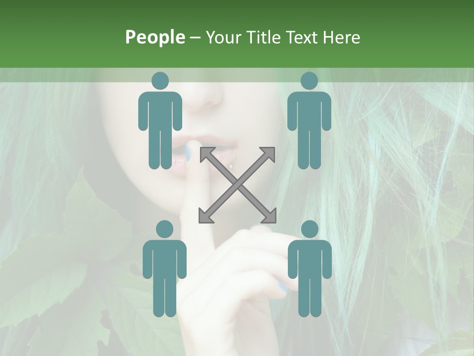 A Woman With Green Hair Is Holding Her Finger Up To Her Mouth PowerPoint Template
