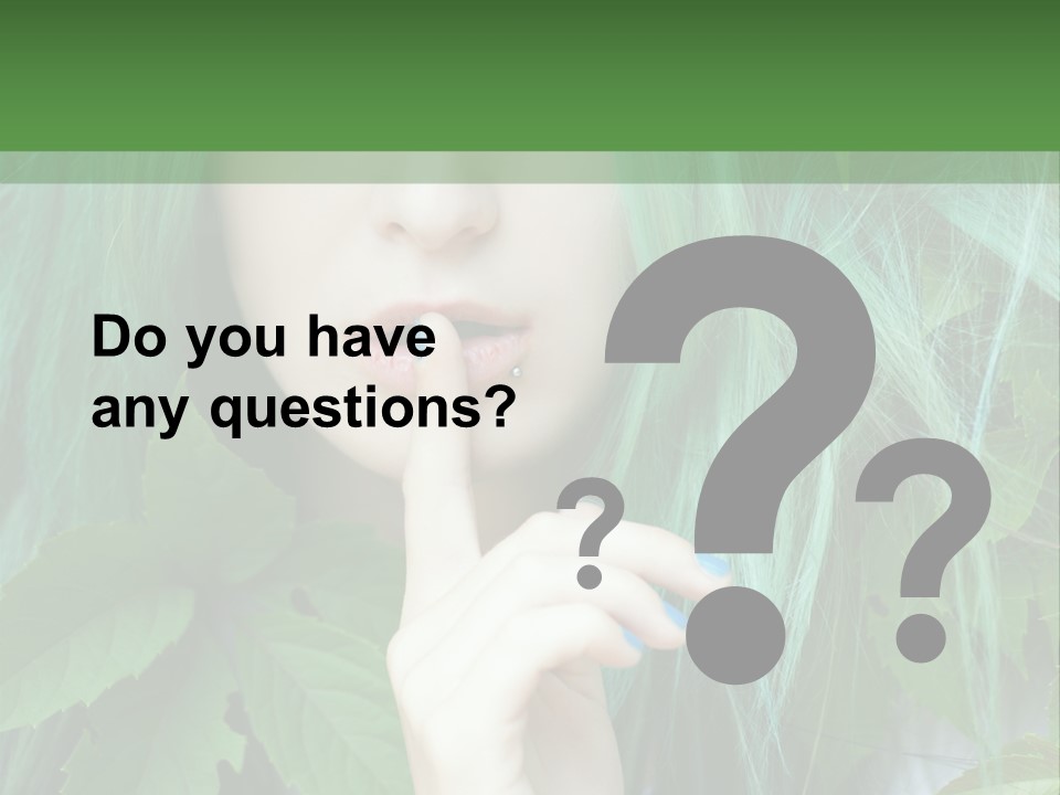 A Woman With Green Hair Is Holding Her Finger Up To Her Mouth PowerPoint Template