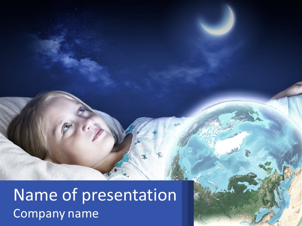 A Little Girl Laying In Bed With The Earth In Her Hands PowerPoint Template