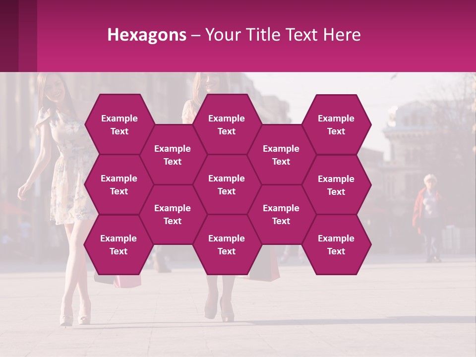 Two Women Walking Down A Street Holding Shopping Bags PowerPoint Template