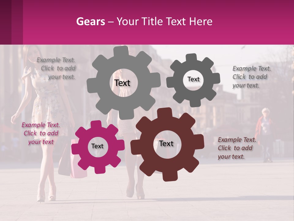 Two Women Walking Down A Street Holding Shopping Bags PowerPoint Template