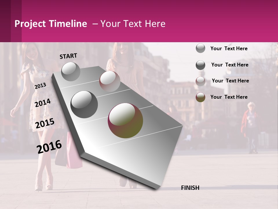 Two Women Walking Down A Street Holding Shopping Bags PowerPoint Template