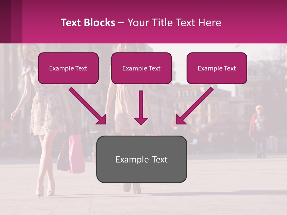 Two Women Walking Down A Street Holding Shopping Bags PowerPoint Template