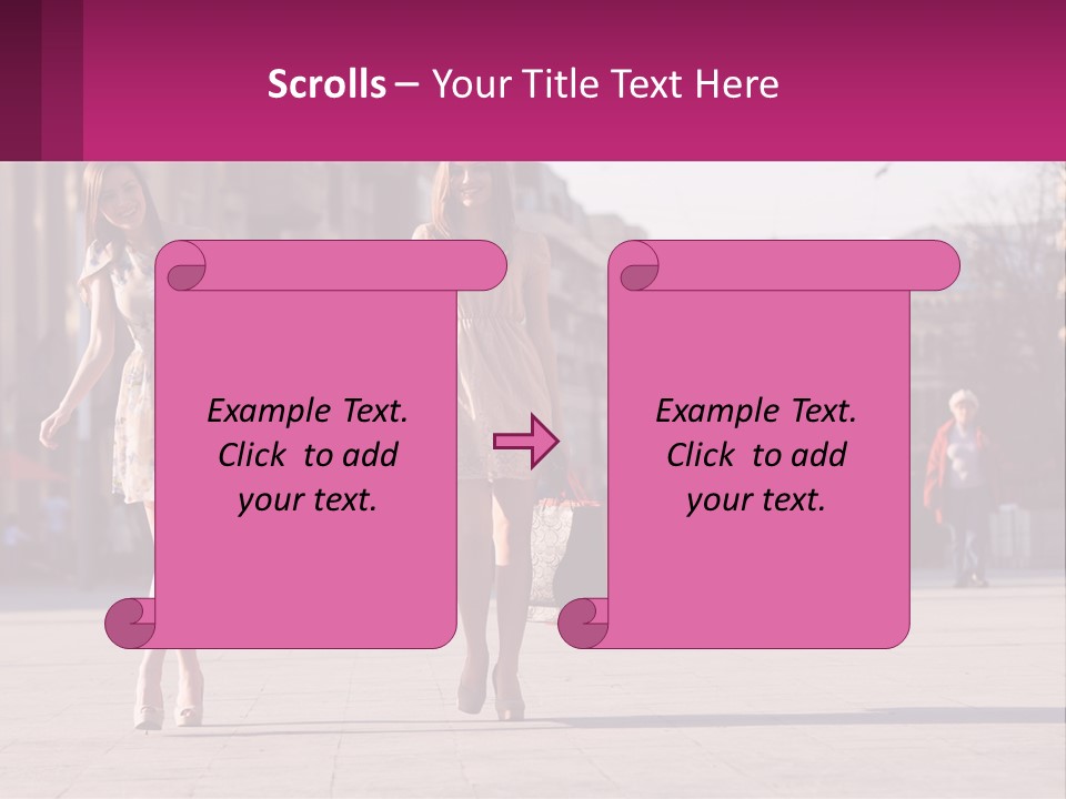 Two Women Walking Down A Street Holding Shopping Bags PowerPoint Template