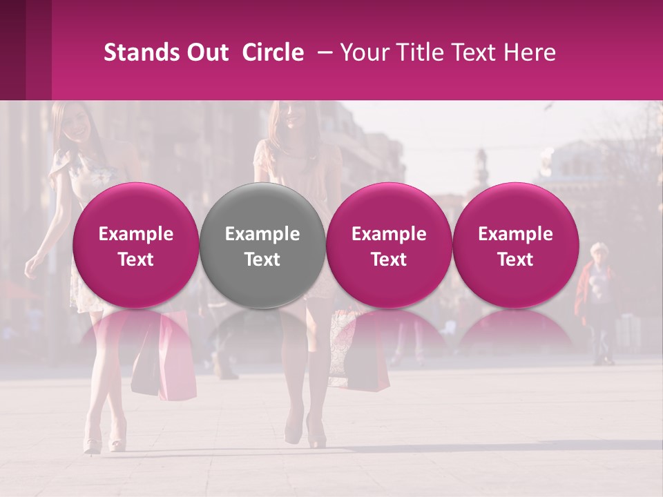 Two Women Walking Down A Street Holding Shopping Bags PowerPoint Template