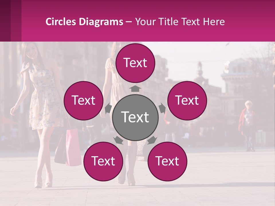 Two Women Walking Down A Street Holding Shopping Bags PowerPoint Template