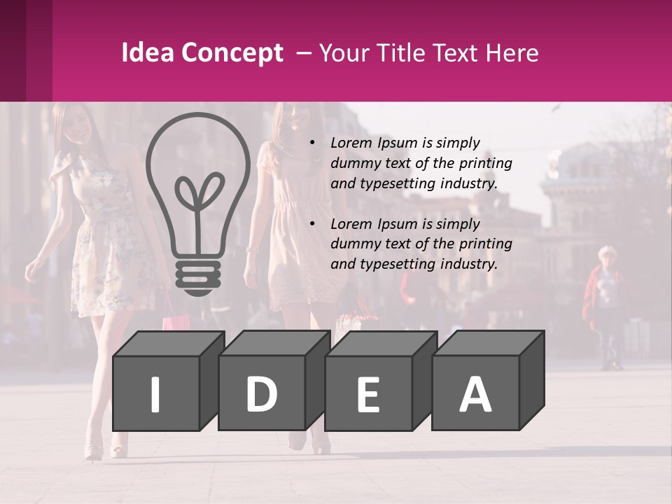 Two Women Walking Down A Street Holding Shopping Bags PowerPoint Template