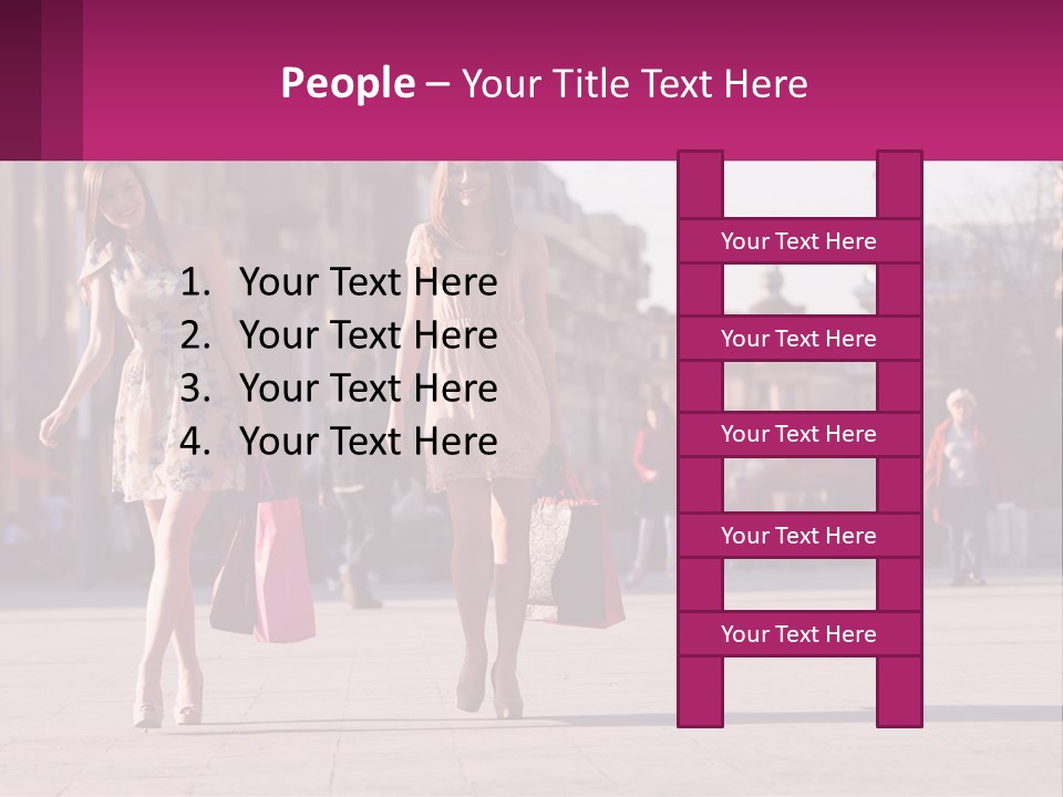 Two Women Walking Down A Street Holding Shopping Bags PowerPoint Template