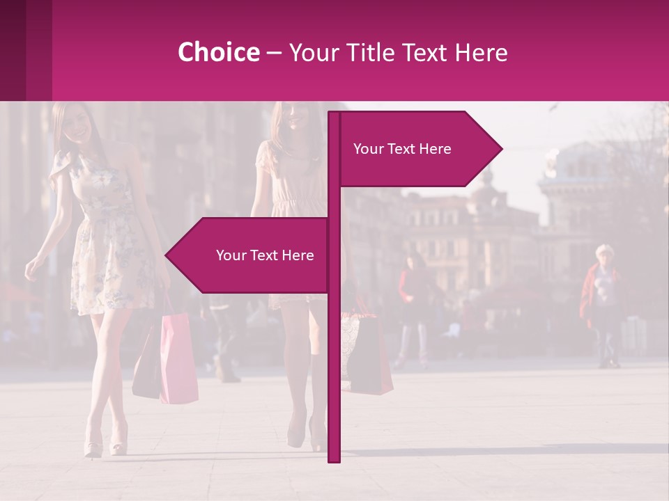 Two Women Walking Down A Street Holding Shopping Bags PowerPoint Template