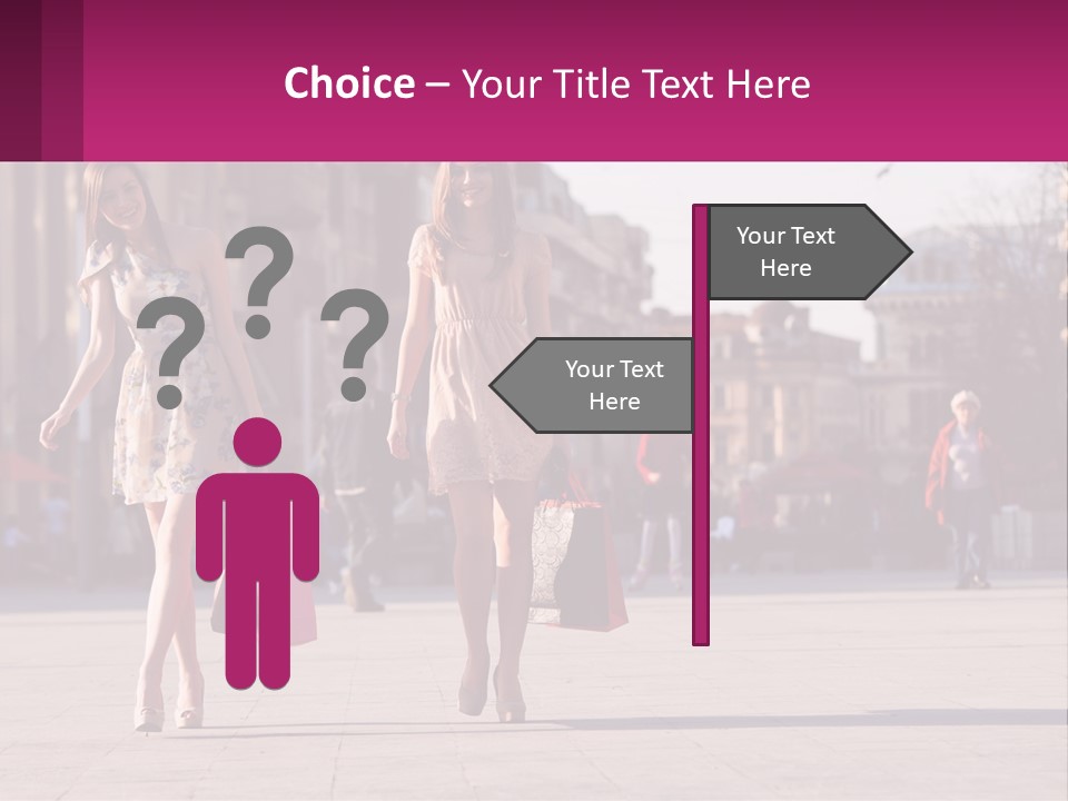 Two Women Walking Down A Street Holding Shopping Bags PowerPoint Template