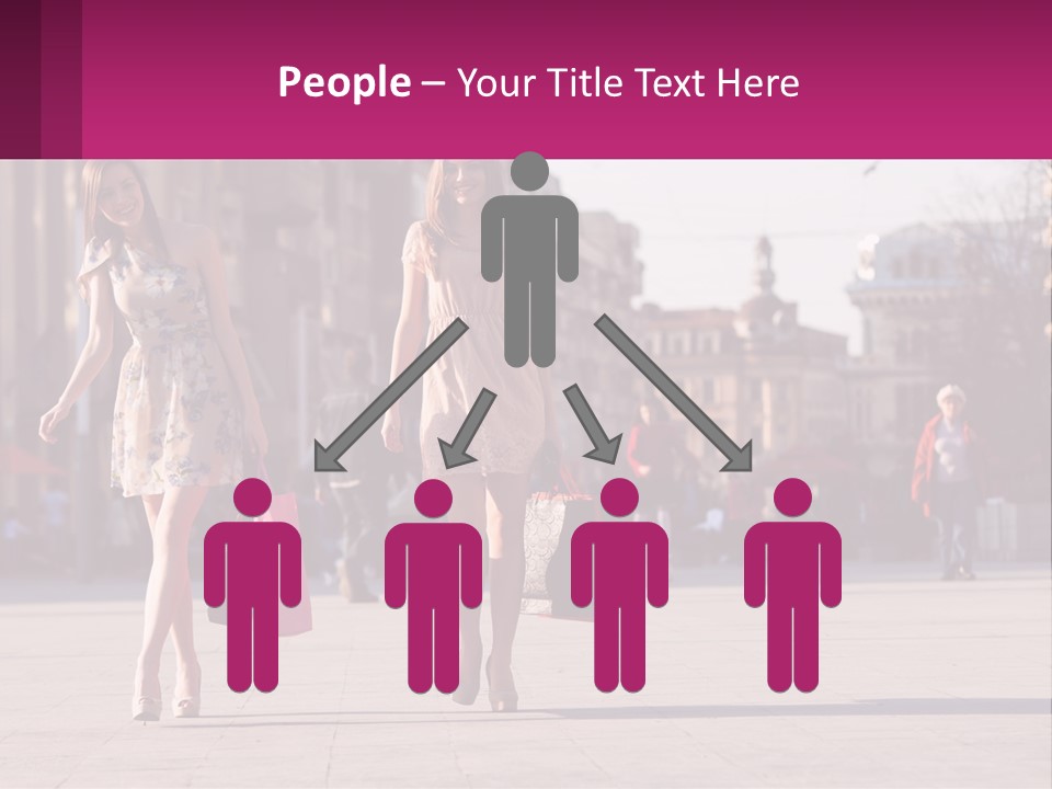 Two Women Walking Down A Street Holding Shopping Bags PowerPoint Template