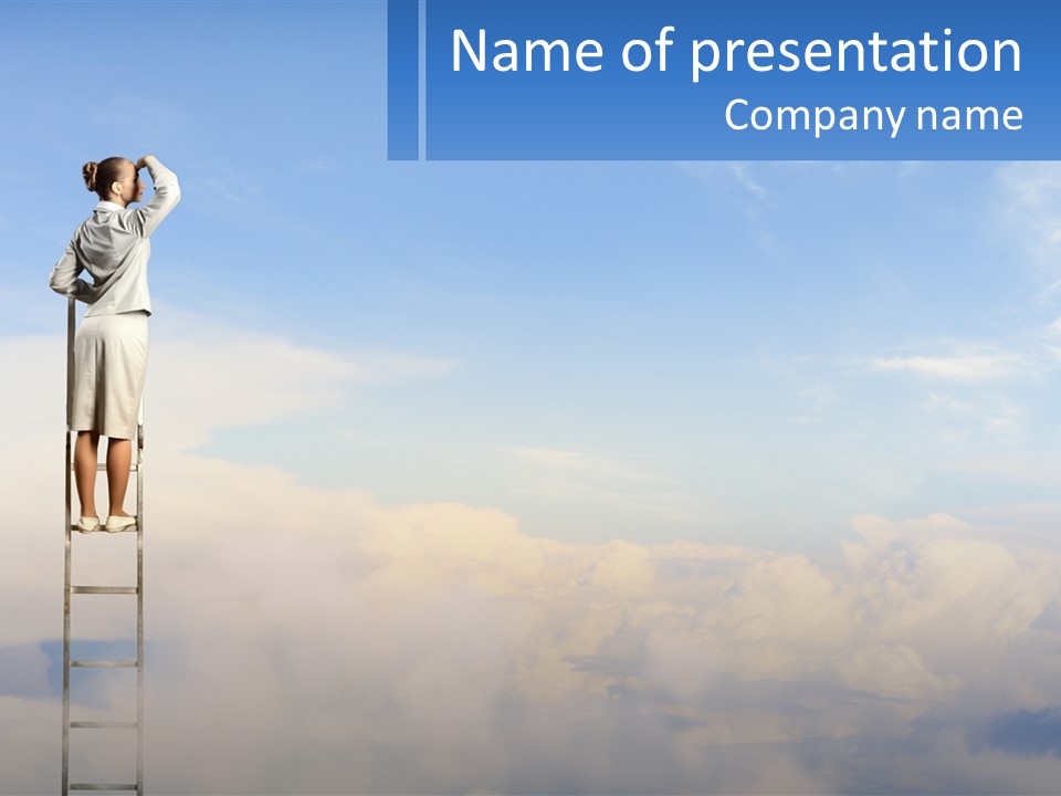 A Woman Standing On A Ladder Looking At The Sky PowerPoint Template