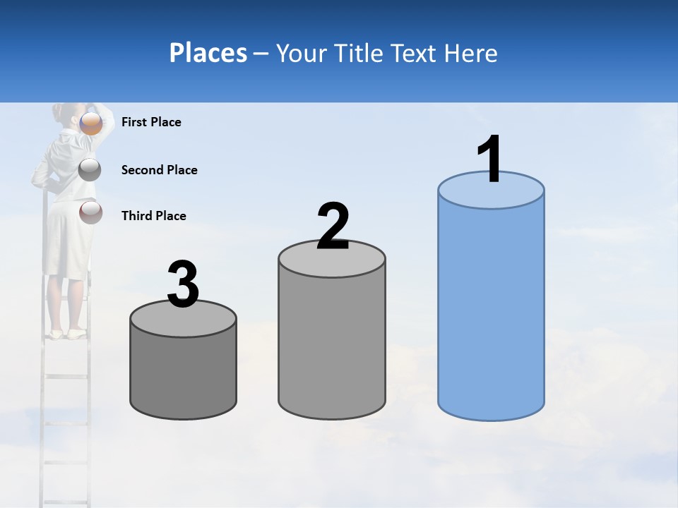 A Woman Standing On A Ladder Looking At The Sky PowerPoint Template
