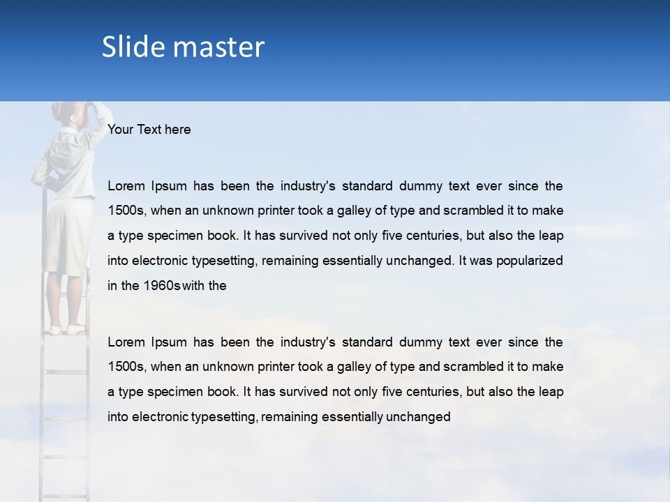 A Woman Standing On A Ladder Looking At The Sky PowerPoint Template