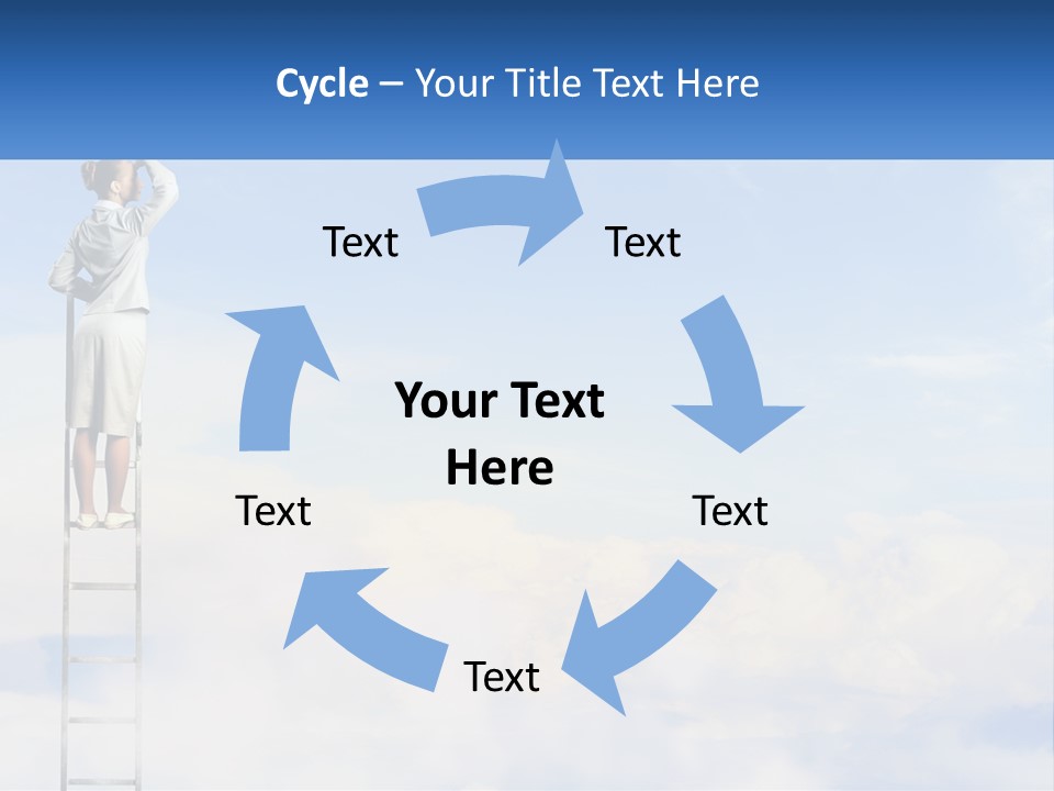 A Woman Standing On A Ladder Looking At The Sky PowerPoint Template