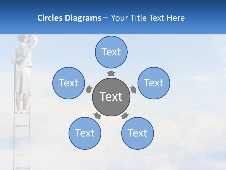 A Woman Standing On A Ladder Looking At The Sky PowerPoint Template