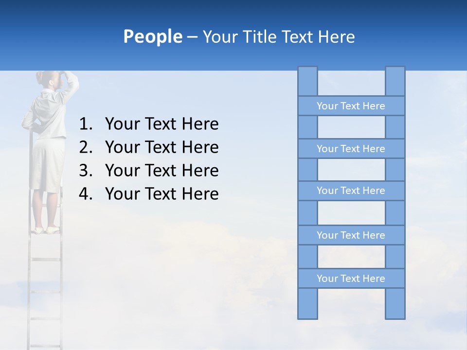 A Woman Standing On A Ladder Looking At The Sky PowerPoint Template
