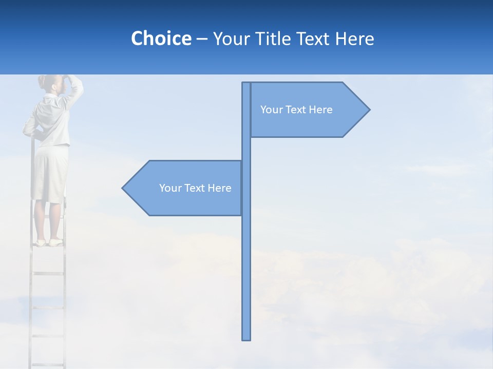A Woman Standing On A Ladder Looking At The Sky PowerPoint Template