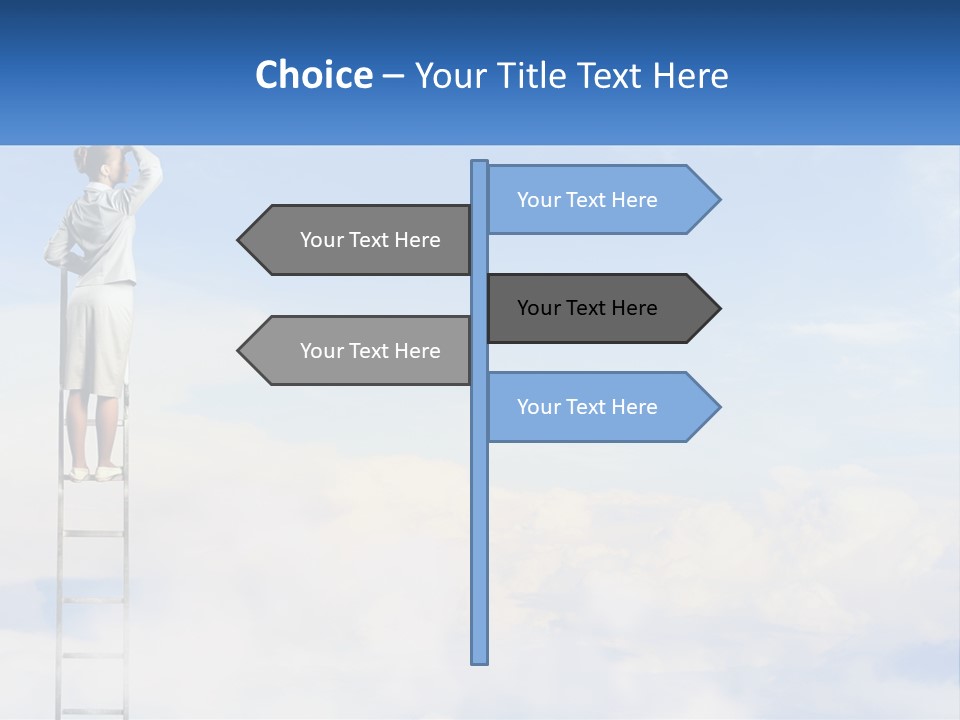 A Woman Standing On A Ladder Looking At The Sky PowerPoint Template
