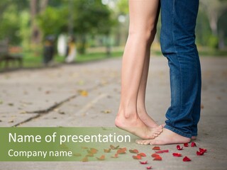 A Couple Standing Next To Each Other On A Sidewalk PowerPoint Template