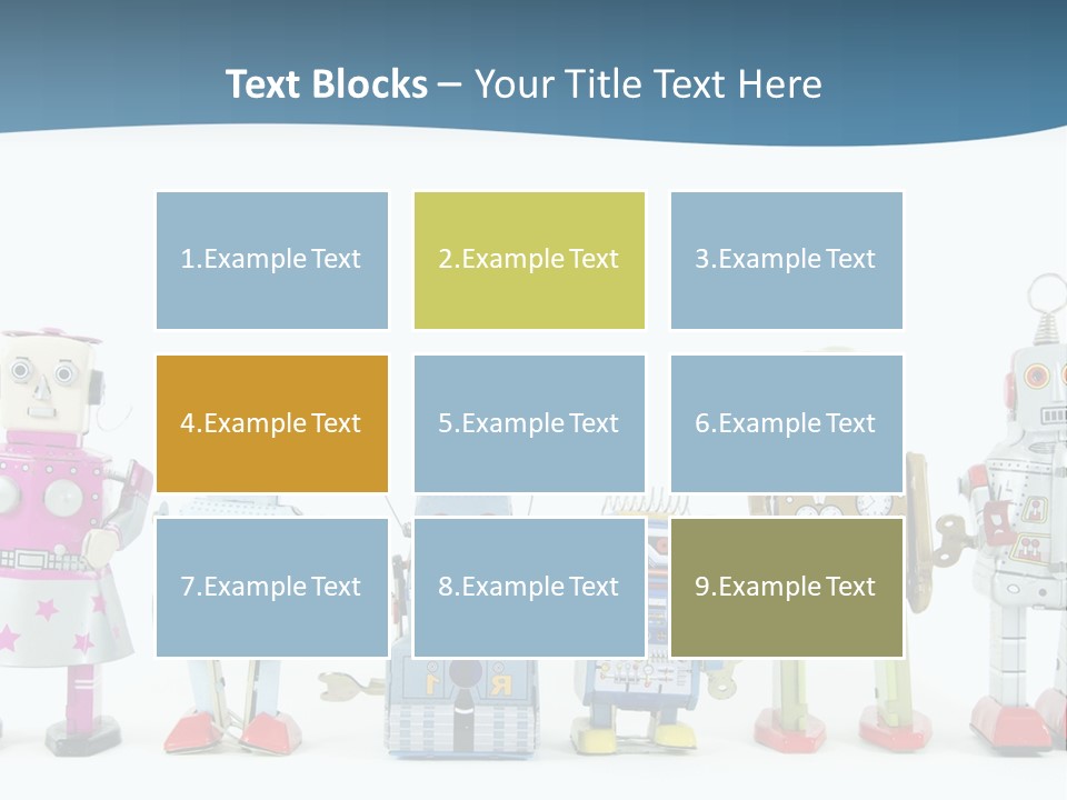 A Group Of Toy Robots Standing Next To Each Other PowerPoint Template