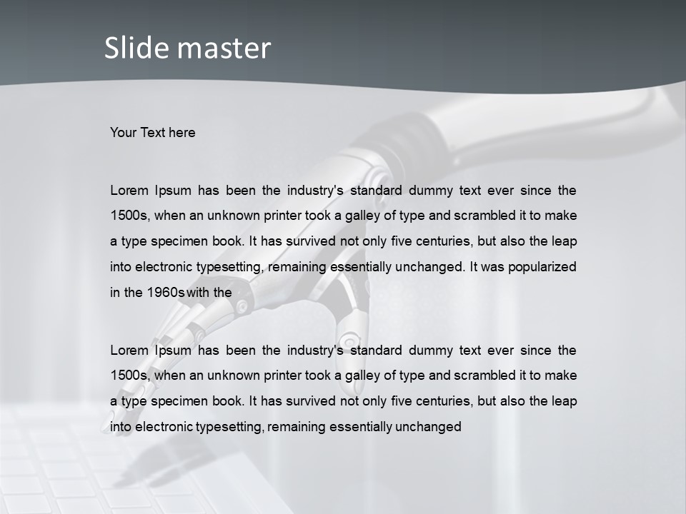 A Robotic Hand Holding A Computer Keyboard Powerpoint Presentation PowerPoint Template