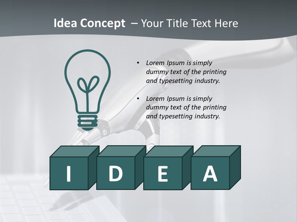 A Robotic Hand Holding A Computer Keyboard Powerpoint Presentation PowerPoint Template