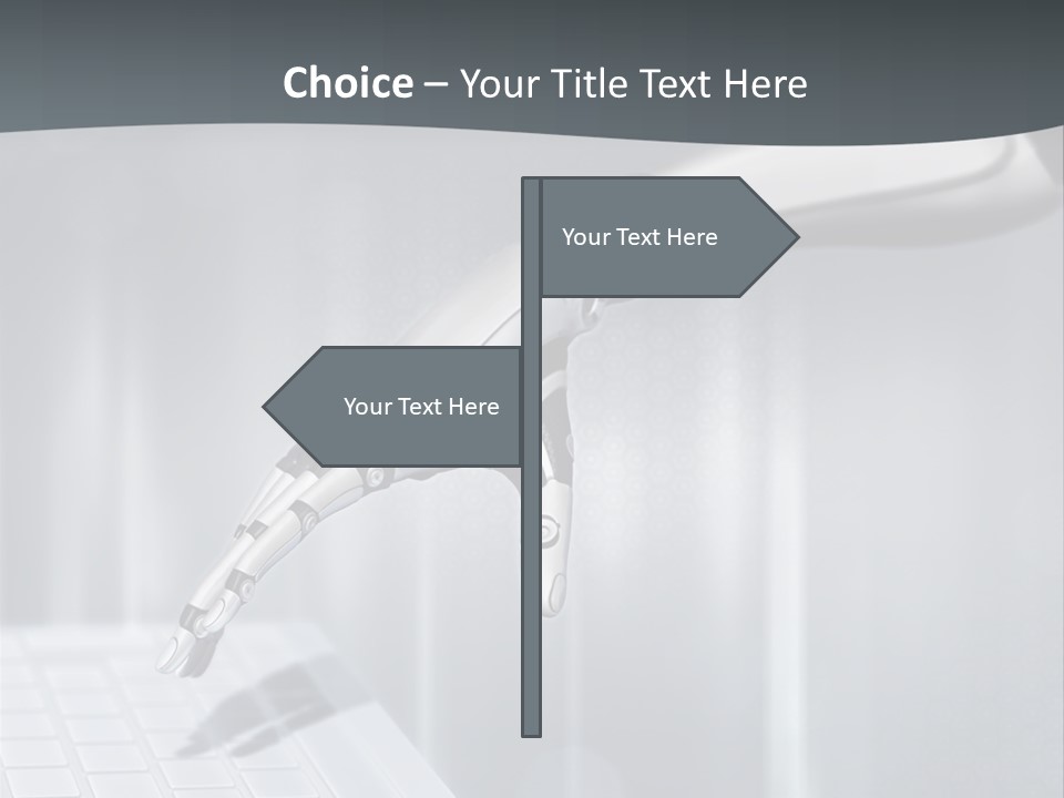 A Robotic Hand Holding A Computer Keyboard Powerpoint Presentation PowerPoint Template