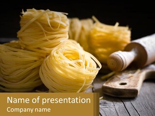 A Wooden Table Topped With Lots Of Pasta PowerPoint Template