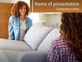 A Woman Sitting On A Couch Talking To Another Woman PowerPoint Template