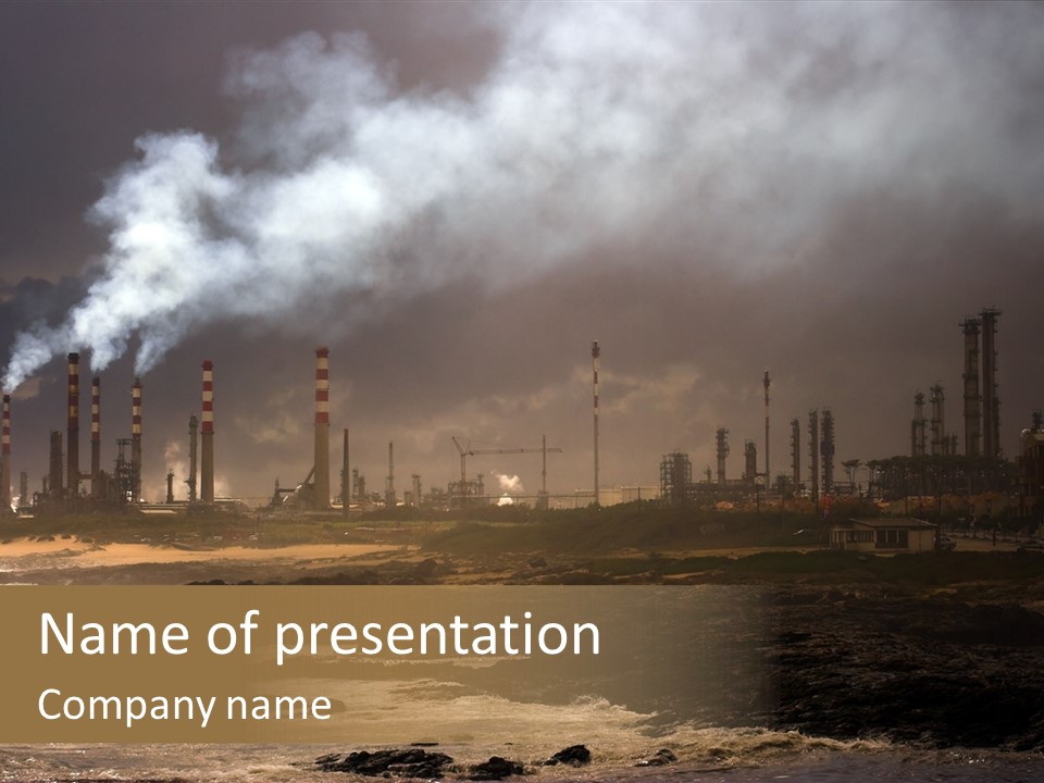 A Power Plant With Smoke Coming Out Of It PowerPoint Template