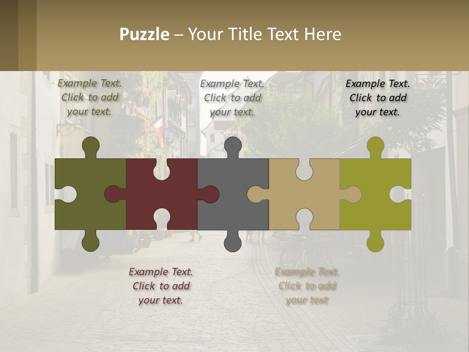 A Group Of People Walking Down A Street Next To Tall Buildings PowerPoint Template