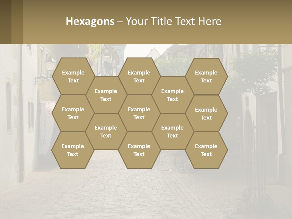 A Group Of People Walking Down A Street Next To Tall Buildings PowerPoint Template