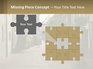 A Group Of People Walking Down A Street Next To Tall Buildings PowerPoint Template