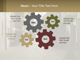 A Group Of People Walking Down A Street Next To Tall Buildings PowerPoint Template