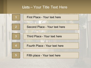 A Group Of People Walking Down A Street Next To Tall Buildings PowerPoint Template