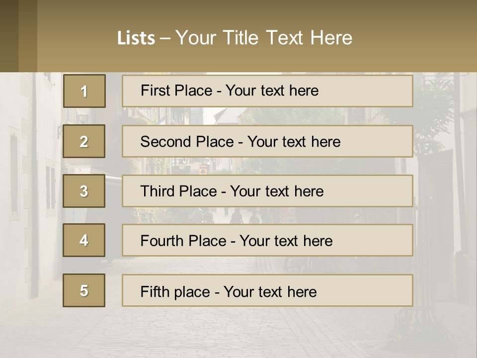 A Group Of People Walking Down A Street Next To Tall Buildings PowerPoint Template