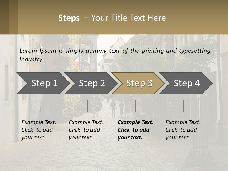 A Group Of People Walking Down A Street Next To Tall Buildings PowerPoint Template