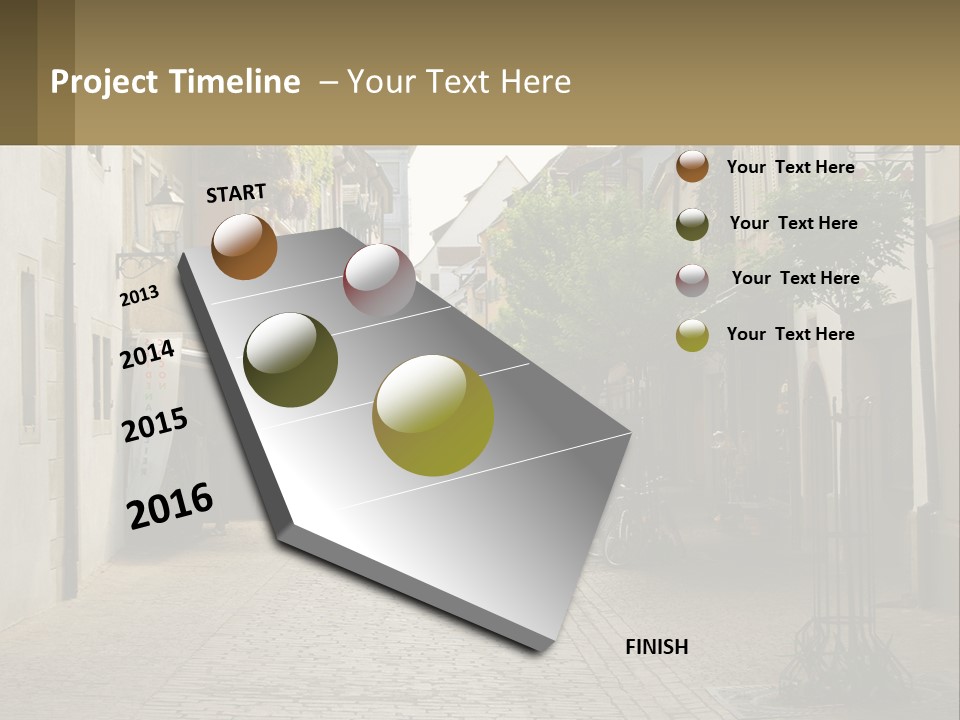 A Group Of People Walking Down A Street Next To Tall Buildings PowerPoint Template