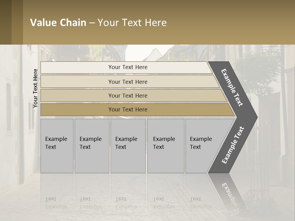 A Group Of People Walking Down A Street Next To Tall Buildings PowerPoint Template