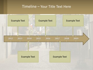 A Group Of People Walking Down A Street Next To Tall Buildings PowerPoint Template