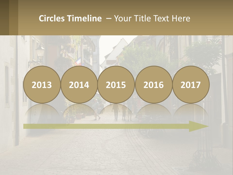 A Group Of People Walking Down A Street Next To Tall Buildings PowerPoint Template