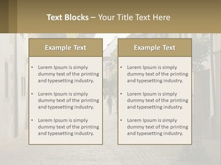 A Group Of People Walking Down A Street Next To Tall Buildings PowerPoint Template