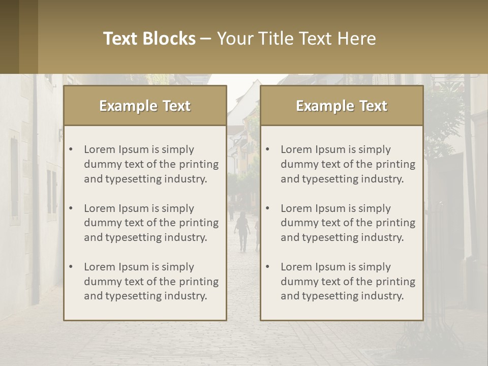 A Group Of People Walking Down A Street Next To Tall Buildings PowerPoint Template