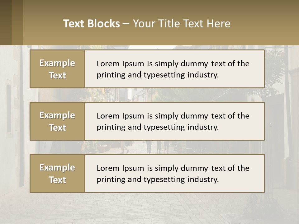 A Group Of People Walking Down A Street Next To Tall Buildings PowerPoint Template
