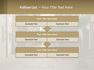 A Group Of People Walking Down A Street Next To Tall Buildings PowerPoint Template